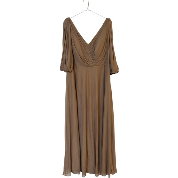 Azazie Dresses & Skirts - AZAZIE BRONWYN A-Line V-Neck Ruched Chiffon Dress | Brown | Size C